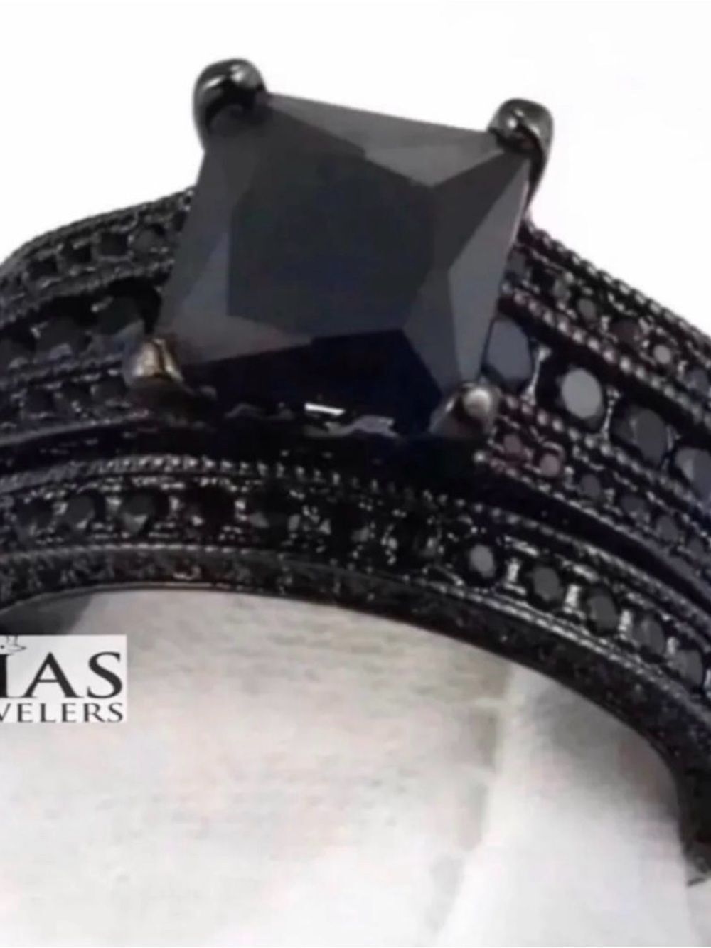 New s925 black gunmetal wedding ring set